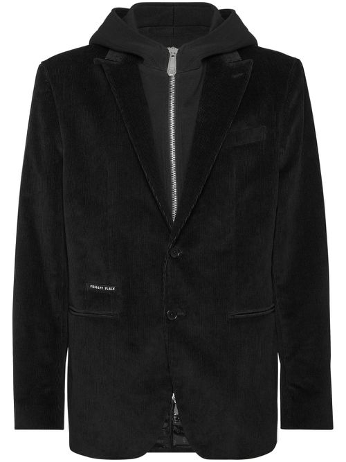 Hooded velvet blazer - Black