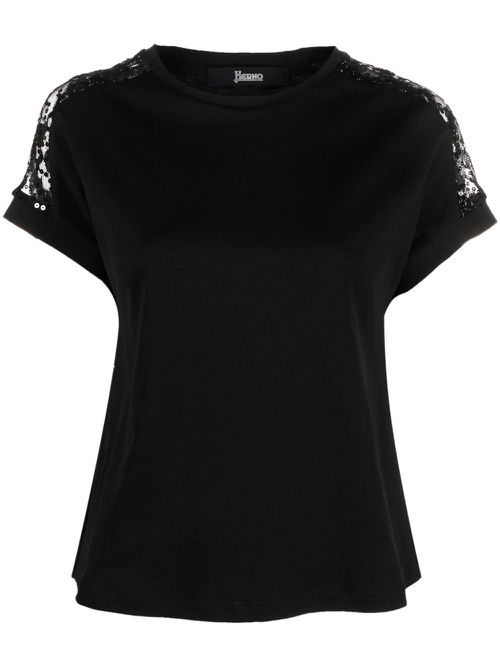 Lace-detailing cotton T-shirt - Black