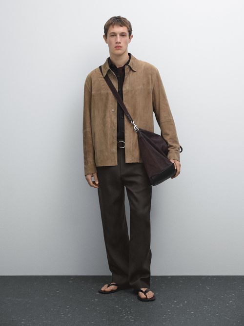 Suede Leather Overshirt - Mink