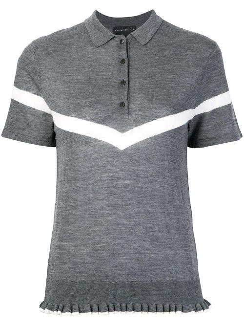 Ruffle trimming knitted polo shirt - Grey