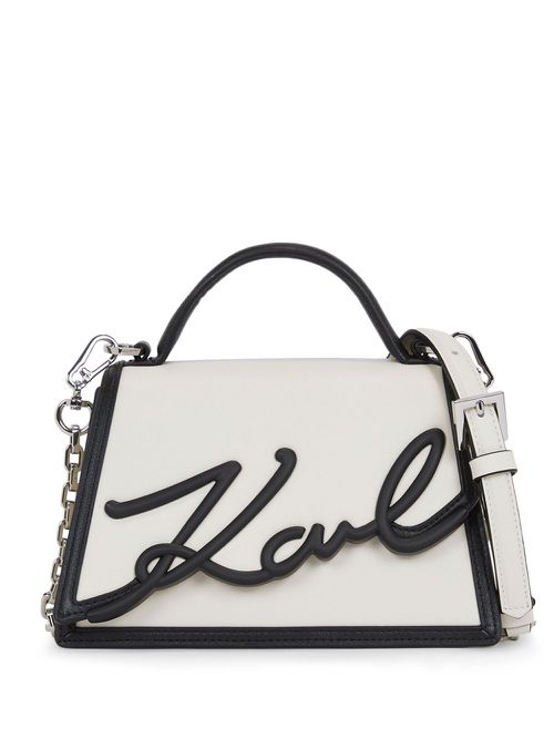 Signature leather top-handle bag - White
