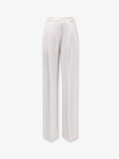 Wide-Leg Stretch Pleated Trousers — White