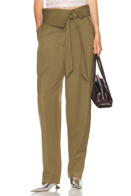 THE ATTICO Folded Waist Long Pant in Military Green - Green. 42 also in
