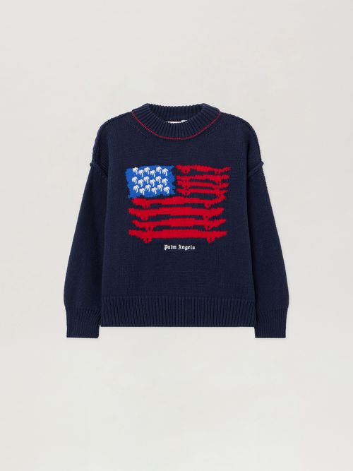 Palms Flag Knit Crewneck Kids  Navy Blue