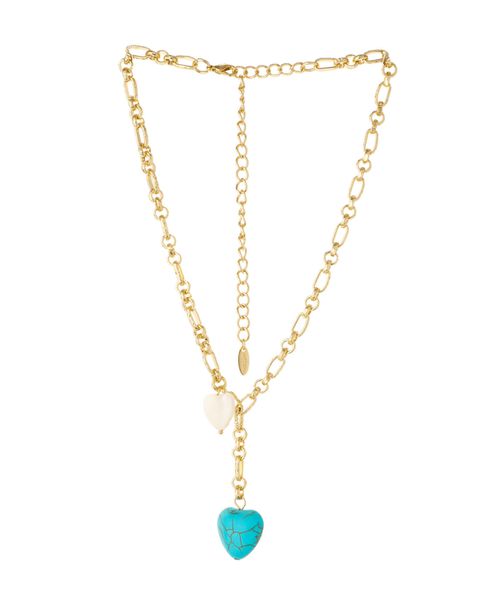18K Gold Plated Synthetic Turquoise Heart Necklace - Gold-Plated