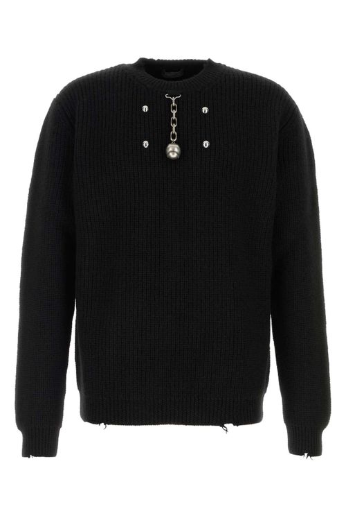 Wool Blend with Chain Detail Sweater — Black