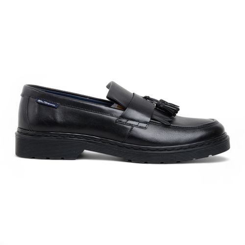 Men's Black Leather Tassel Loafer Shoes - Dudley