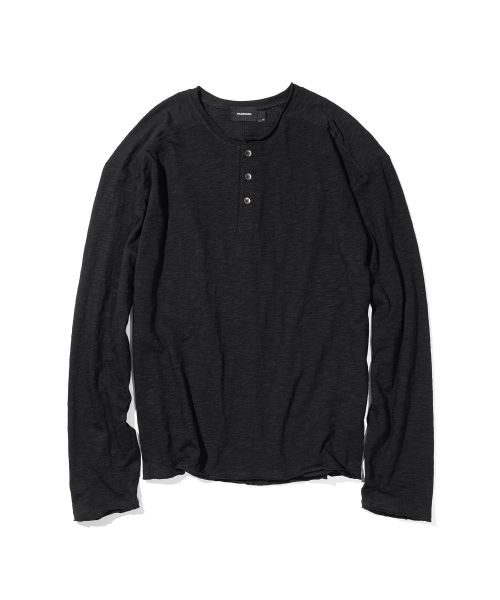 Slab Cut Divide Henley Neck Long Sleeve MSSLS001-BK