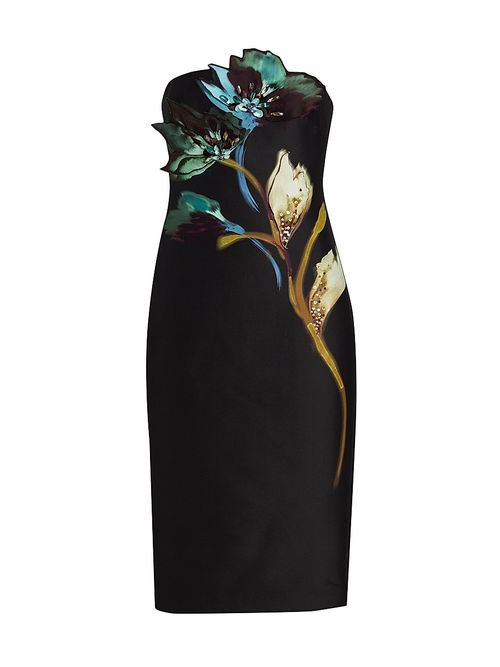 Women's Floral Placement Strapless Midi-Dress - Black Multi