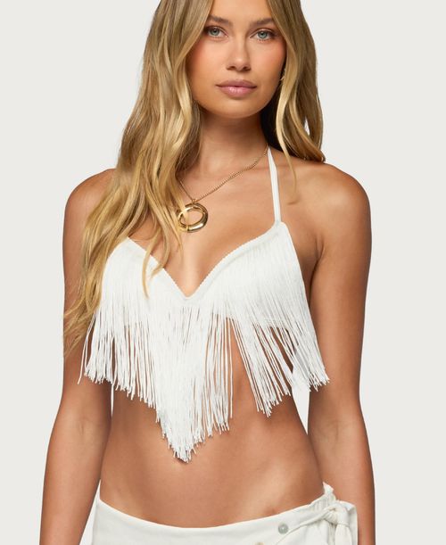 Women's Kienna Fringed Bra Top - White