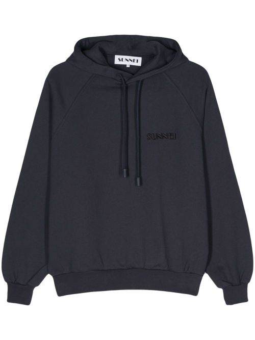 Logo-embroidered cotton hoodie - Blue