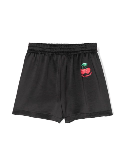Cherry-appliqué satin shorts - Black