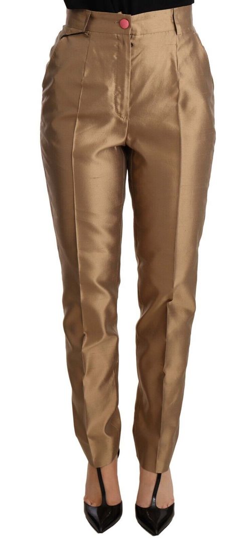 Silk Tapered Trousers — Gold