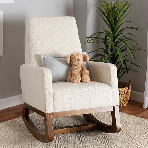 Yashiya Mid-Century Modern Boucle and Wood Rocking Chair