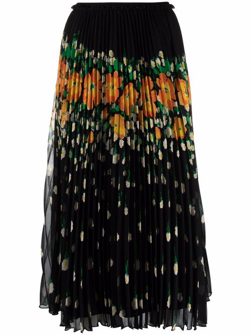 Floral-print pleated midi skirt - Black