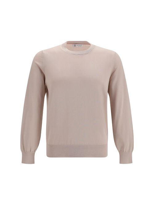 Ribbed Crew Neck Cotton Sweater — Beige