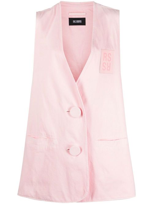 Denim oversized logo patch gilet - Pink