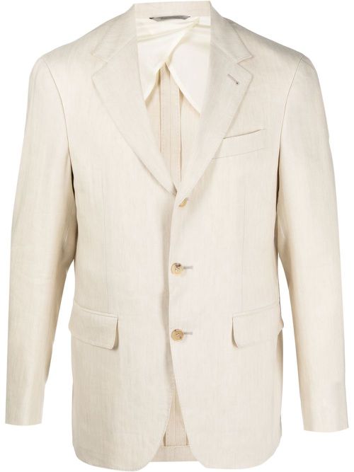 Single-breasted wool-linen blazer - Neutrals