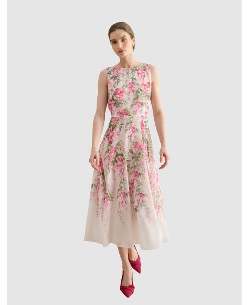 Carly Fit Flare Midi Dress - Ivorymulti