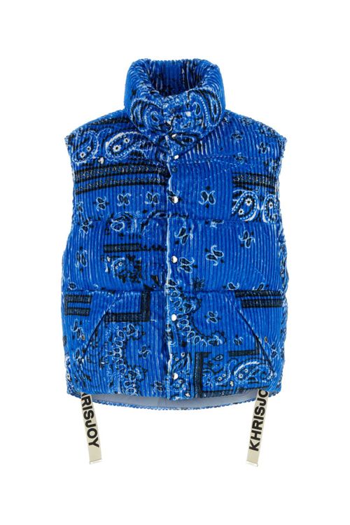 Printed Corduroy Down-Filled Vest — Blue