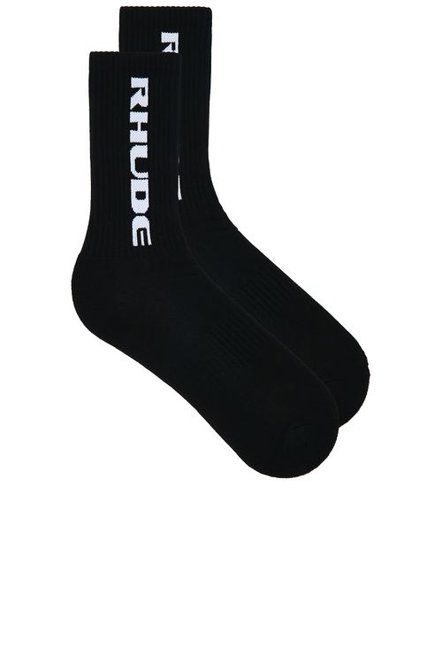 Rhude Tripoli Racing Logo Sock in Black & White - Black. a
