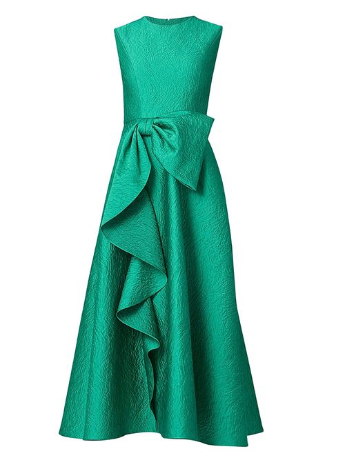 Women's Laura Bow-Appliqué Ruffled Jacquard Gown - Emerald