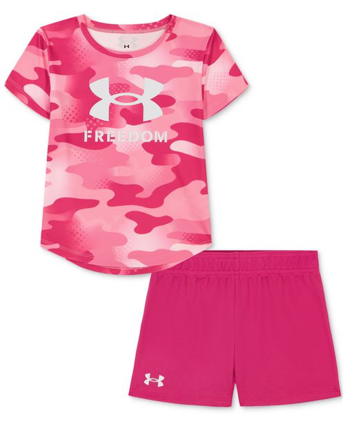 언더아머 여성 Toddler & Little Girls Freedom Camo T-Shirt & Shorts, 2 Piece Set - Astro Pink