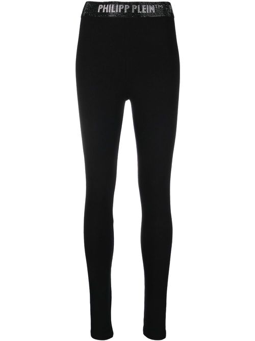 Gem logo-waistband leggings - Black
