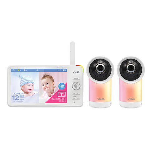 2 Camera 1080p Smart WiFi Remote Access 360 Degree Pan & Tilt Video Baby Monitor with 7” Display, Night Light - white
