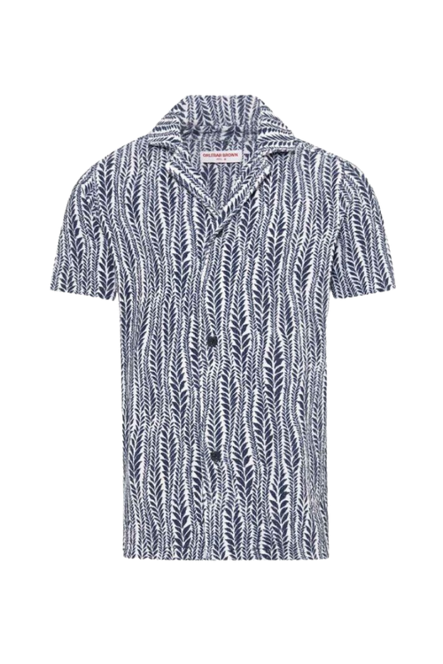 Fern-Patterned Cotton Shirt — Navy