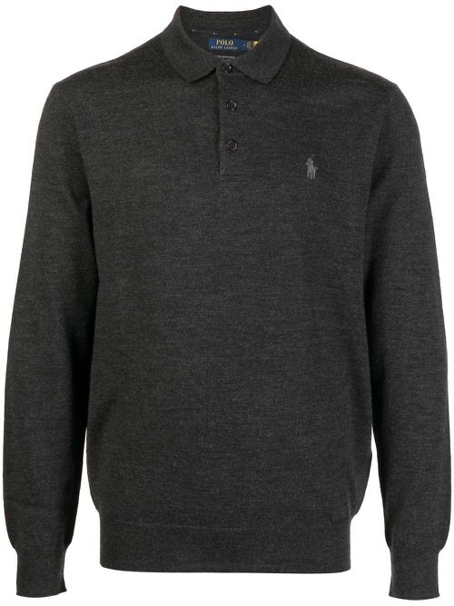 Polo Pony fine-knit polo shirt - Grey