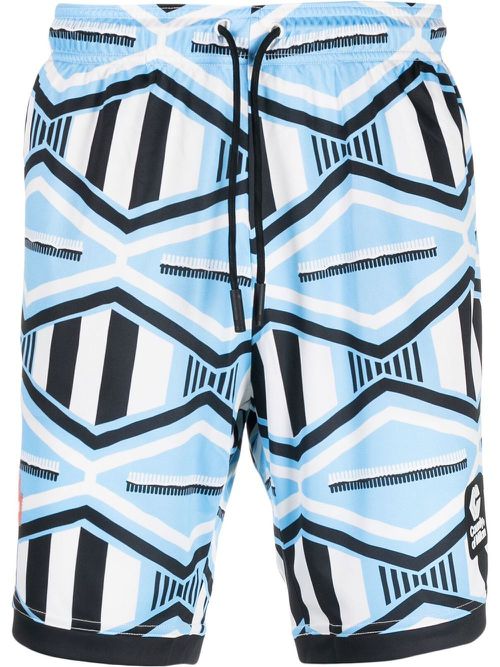Patterned drawstring track shorts - Blue