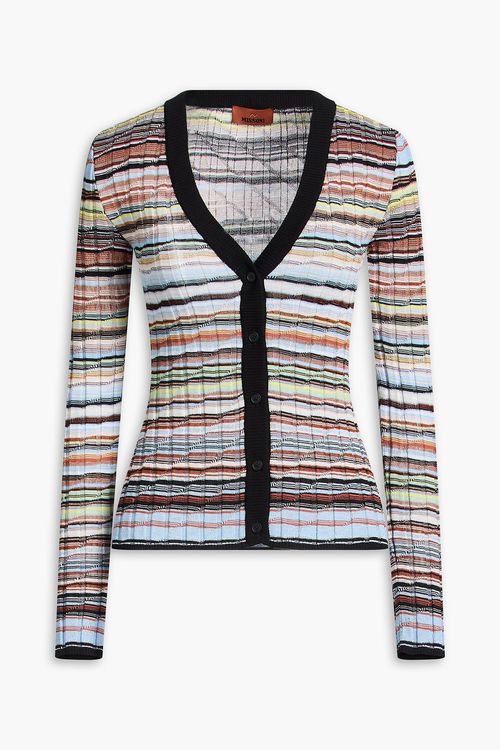 Space-dyed ribbed cotton-blend cardigan - Blue - IT 44