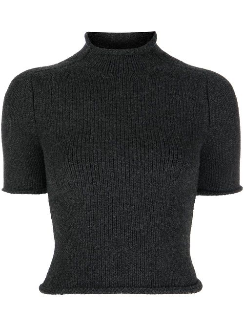 COMPACT KNIT TEE WITH JERSEY ROLL TRIMS - Grey