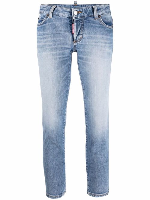 Logo patch cropped jeans - Blue