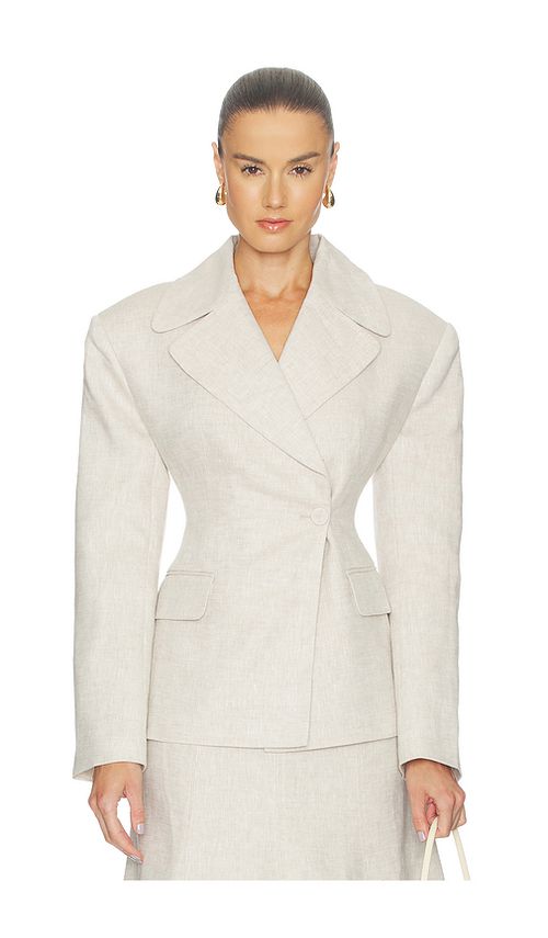 Camila Coelho Malena Linen Blazer in Neutral. L. Also in M, S, XL