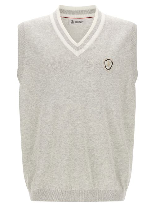 Heraldic Logo-Embroidered Cotton Vest — grey