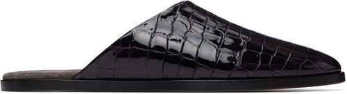 Navy Croc-Embossed Slip-on Loafers
