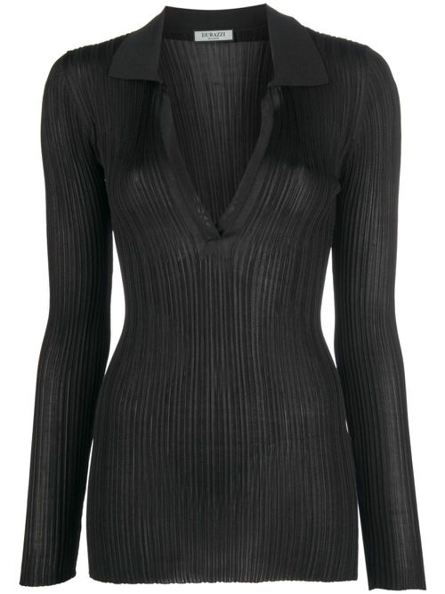 V-neck long-sleeve knitted top - Black