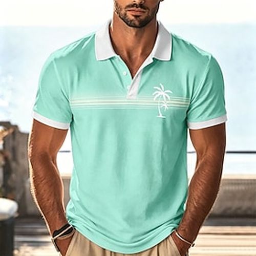 Men's Palm Tree Hawaiian Polo Shirts Short Sleeve Polo Shirts Collared Shirts Casual Athleisure Vacation Wear 3D Print Buttons Breathable Mesh Spring Summer B