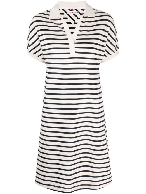 Logo-embroidered striped dress - Neutrals