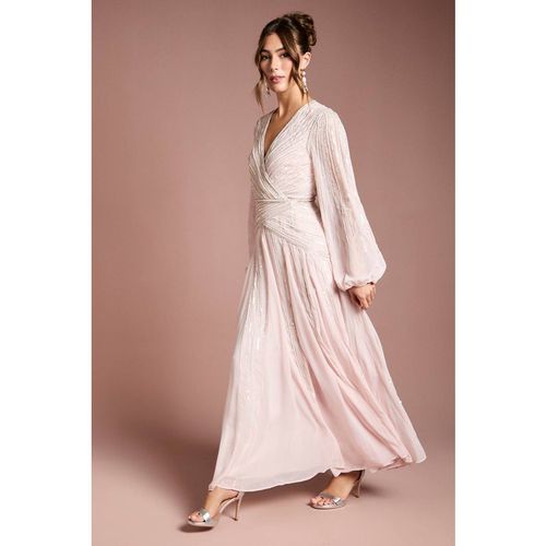Coast Women's Long Sleeve Linear Embellished Maxi Dress in Blush