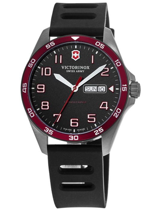 Fieldforce Sport Limited Edition Black Dial Red Bezel Titanium Rubber Strap Men's Watch 249168