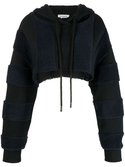 Panelled cropped hoodie - Black