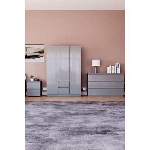 Vida Designs Glinton 3 Piece Bedroom Set Storage Furniture (2 Drawer Bedside Chest, 6 Drawer Chest, 3 Door 2 Drawer Wardrobe)