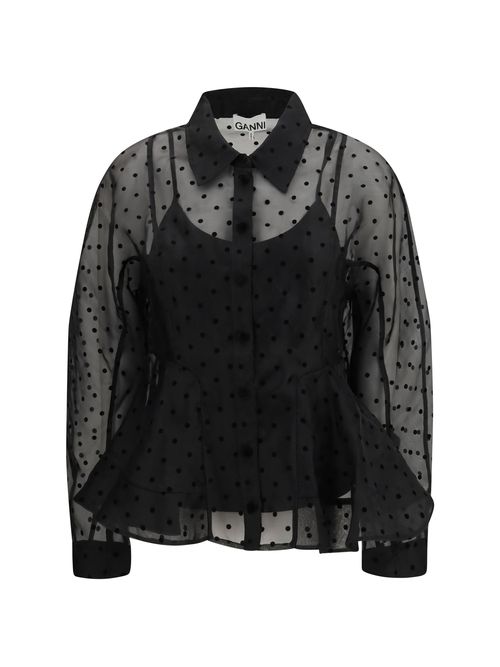 Polka Dot Organza Shirt — Black