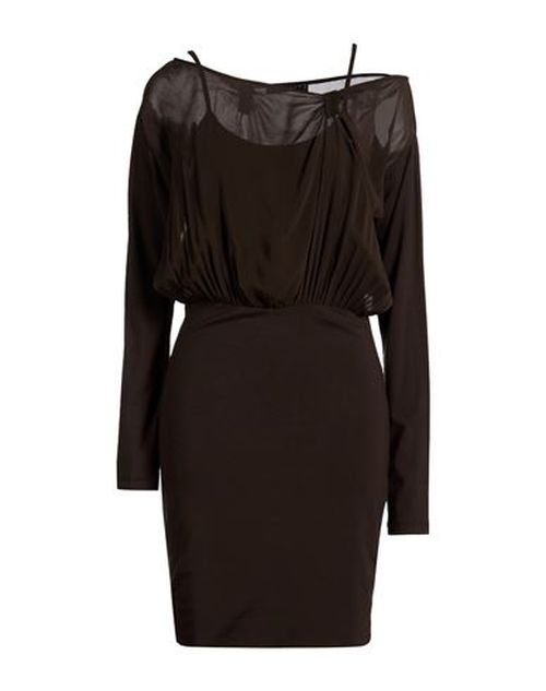 Woman Mini dress Dark brown Size M Viscose, Elastane, Silk