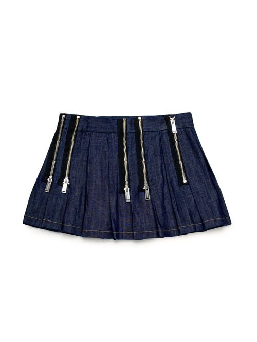 Pleated denim mini skirt - Blue