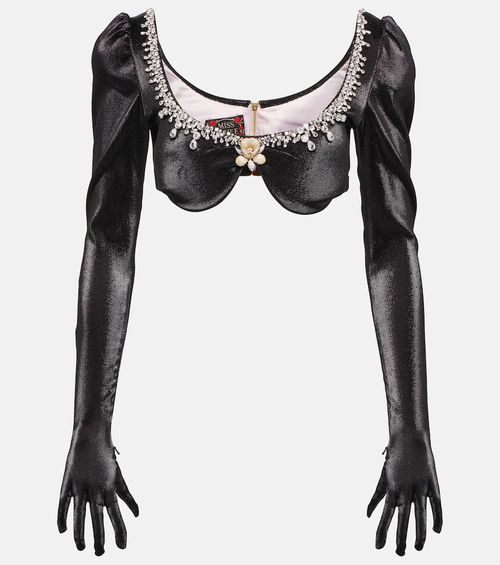 Embellished bra top with gloves