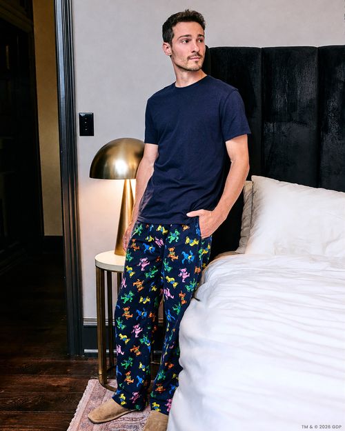 Grateful Dead + Printfresh Organic Flannel Men’s Midweight Flannel Long PJ Pants in | Men's XXXL | Blue | | Sleepwear